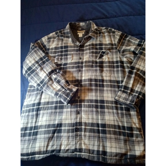 LL Bean Shacket Mens 2X Tall Tan Gray Plaid Flannel Jacket‎ Fleece Lined Camp - Picture 1 of 5